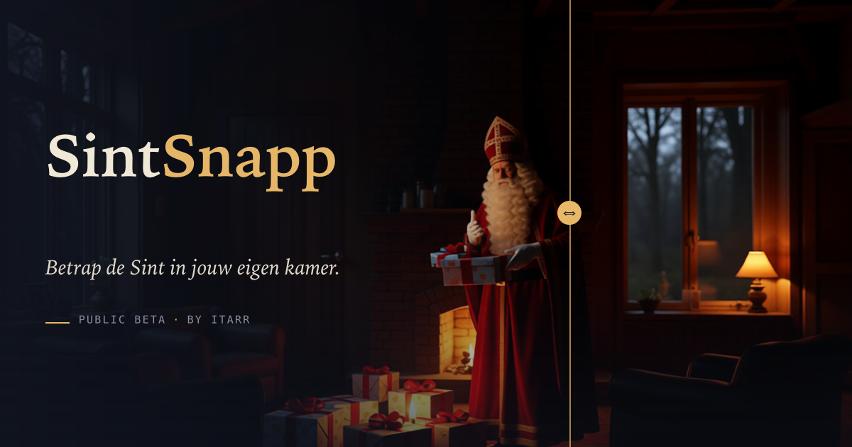 De Sint, betrapt bij een open haard met pakjes